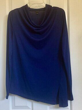 Women's Ann Taylor Royal Blue Cowl Neck Sweater Long Sleeves Angled Hem Sz M